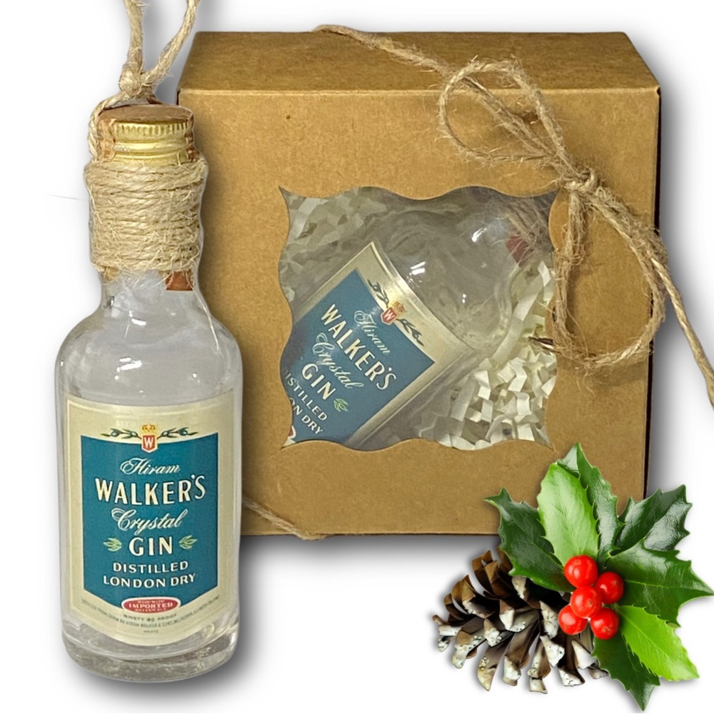 Hiram Walker's Crystal Distilled Dry Gin Artisan Vintage Glass Bottle Ornament